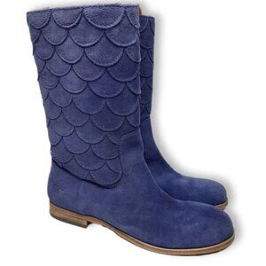 LUCKY BRAND Afina Genuine Suede Mid-Calf Boots Scalloped Fish Scale Booties Sz 8